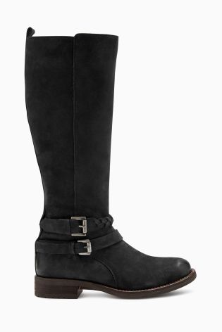 Leather Plait Strap Long Boots